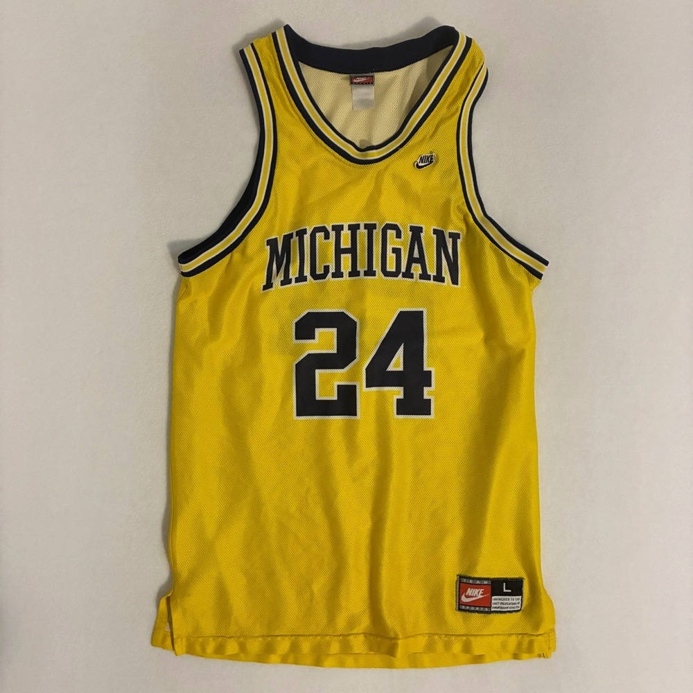 Vtg 90s Nike Team Michigan Wolverine Basketball Jersey L Jimmy King Fab Five #24
